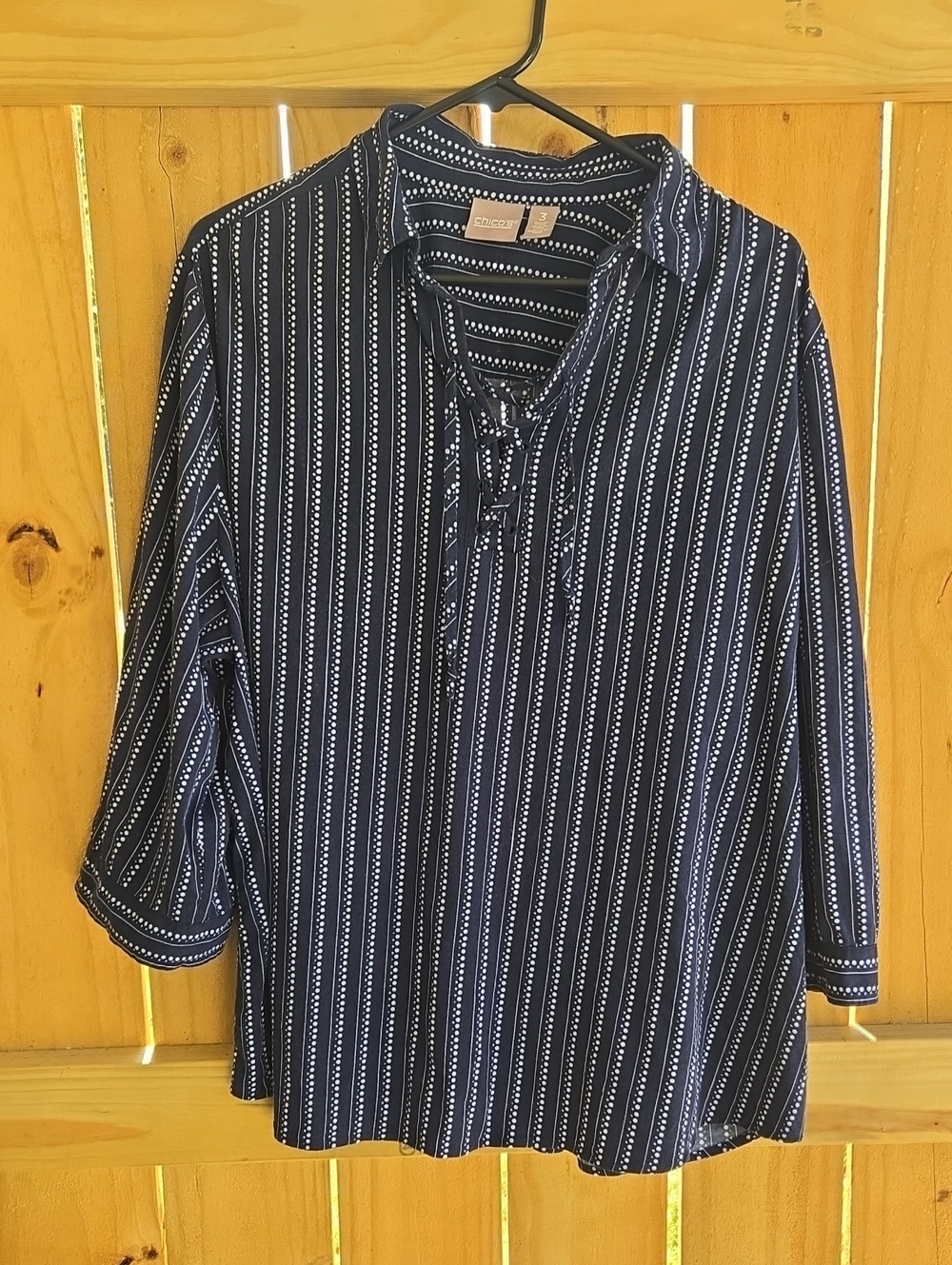 Chico's Navy and White Striped Lace-Up Tunic Size 3